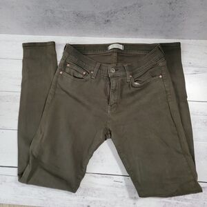 Principle Denim Innovators, Green Coated Skinny Jeans with Tapered Leg